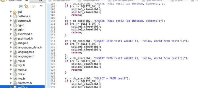 SQLite DB on ESP32 on a SPIFFS partition