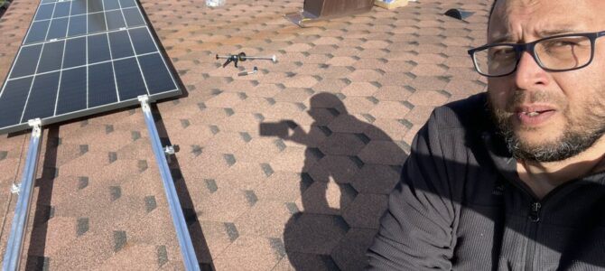 Seven solar panels on the roof