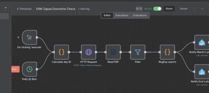n8n workflow for planned downtime notifications